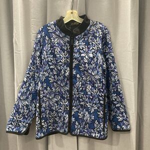 Bob Mackie Wearable Art Jacket All Over Floral Print Blue Large